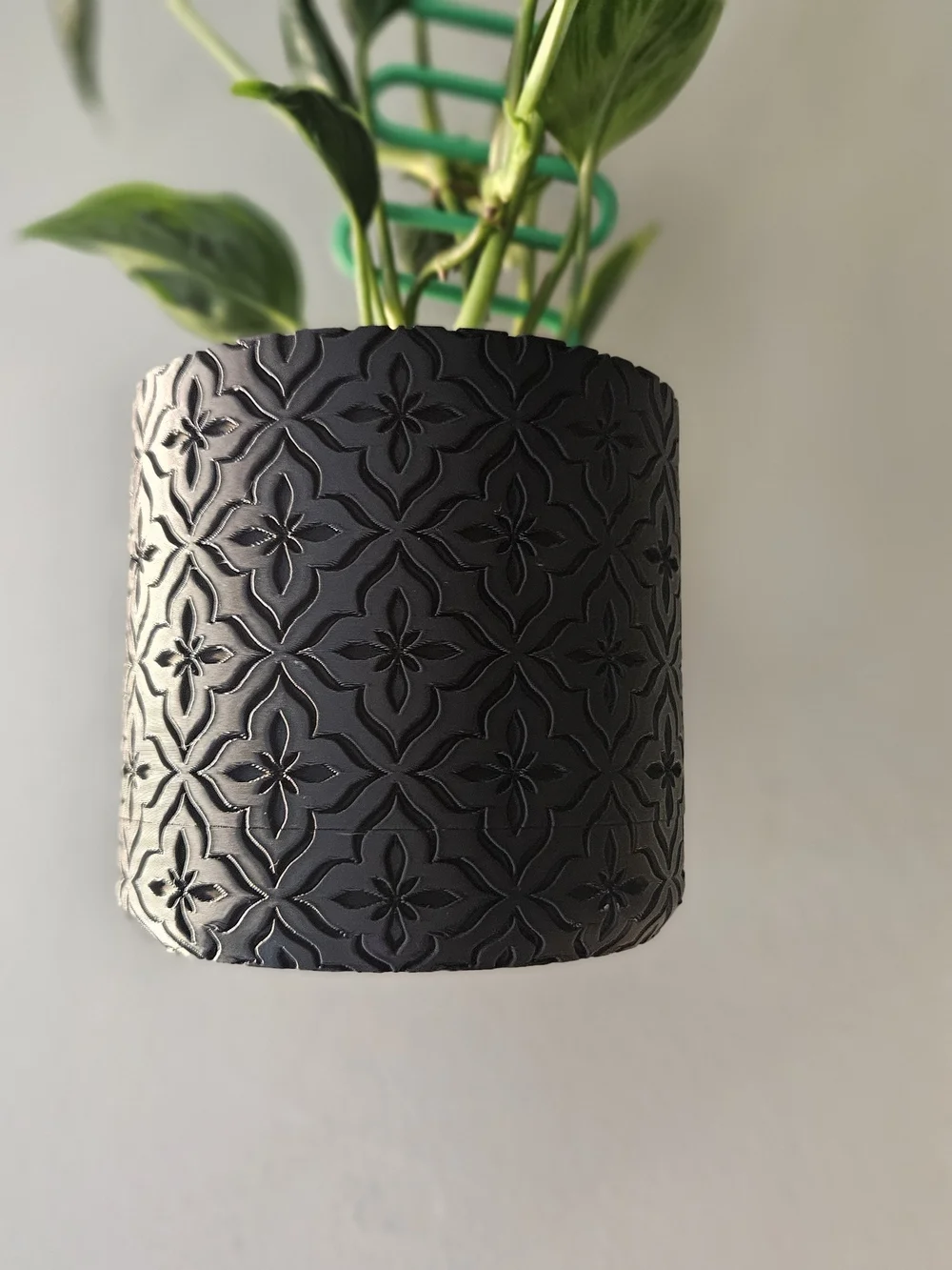 Black Embossed Floral Hanging Wall Decor Planter - 3d Printed